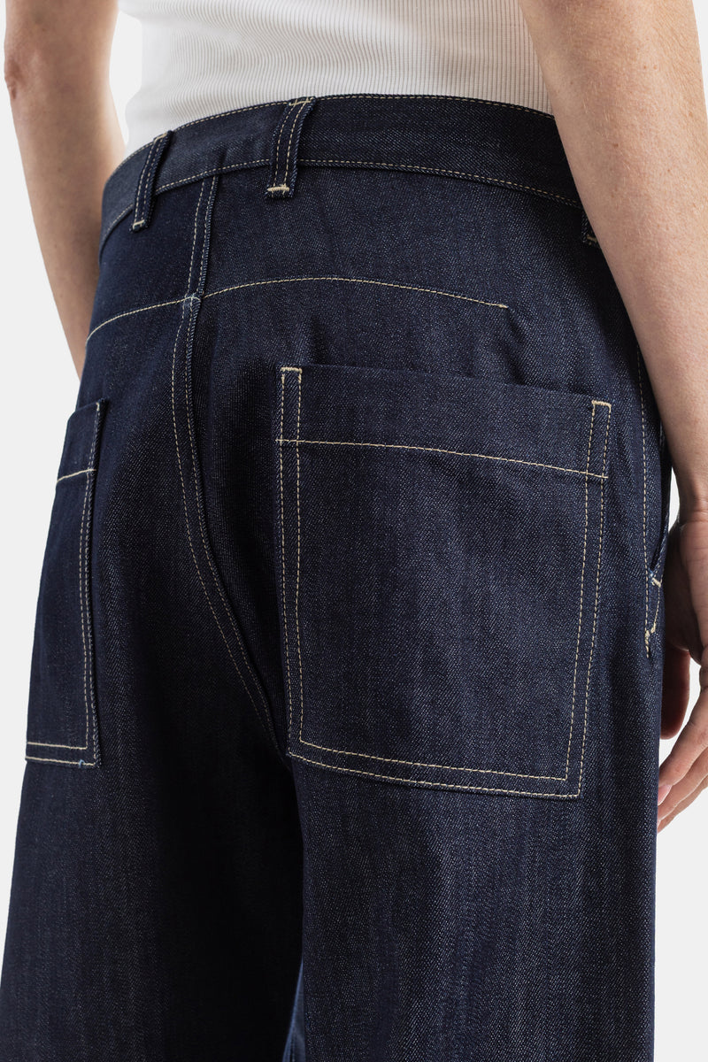 Pasay Raw Indigo Wide-Leg Denim Ivory Contrast Stitching