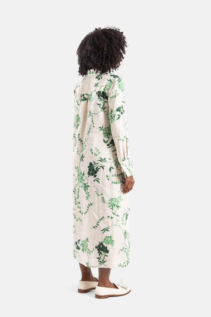 Green floral linen midi shirt dress Erdem