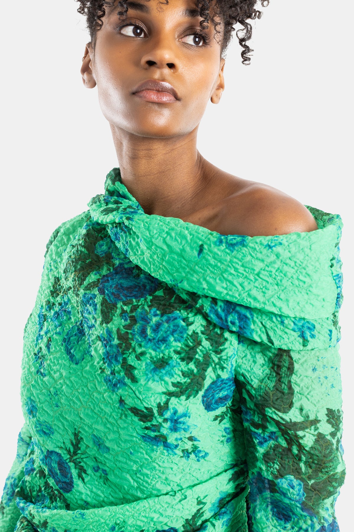 Robe midi crayon en lin à fleurs vertes
