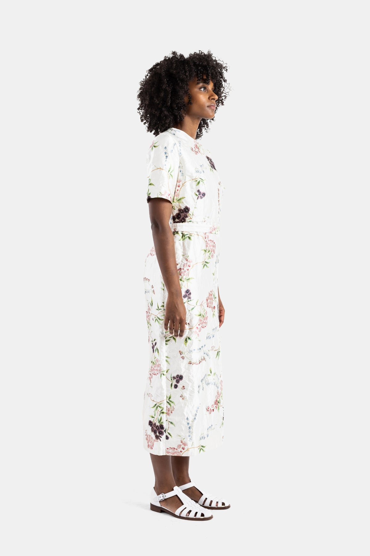 Robe midi crayon en satin fleuri blanc