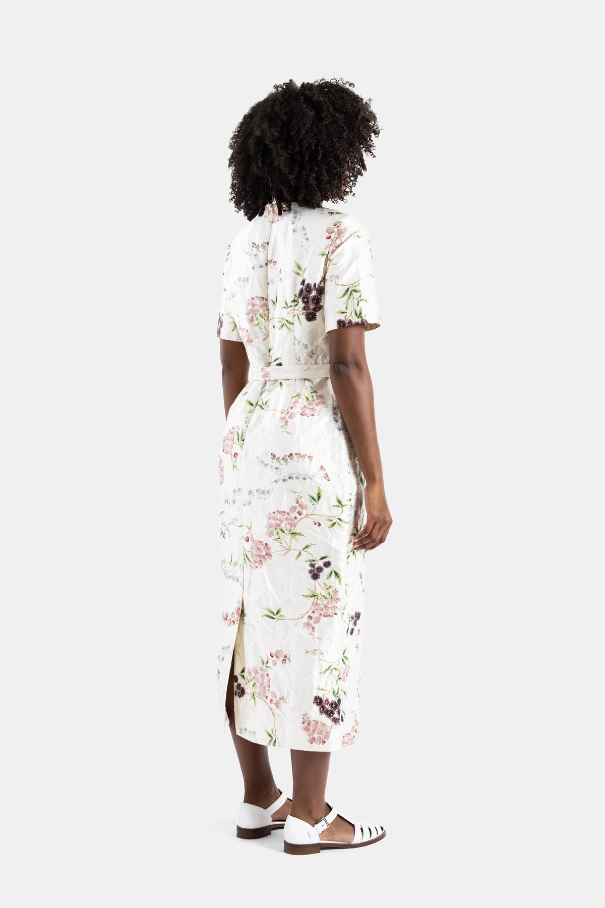 Robe midi crayon en satin fleuri blanc