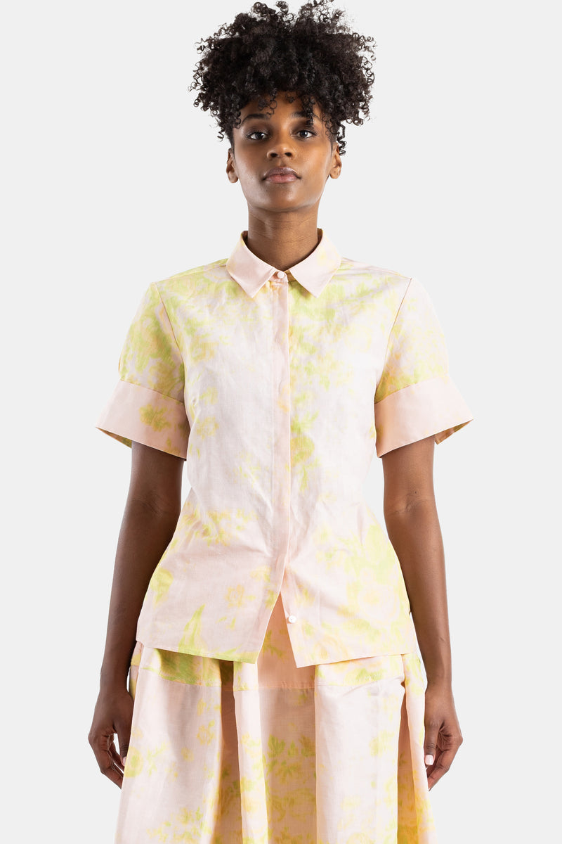 Chemise manches courtes à fleurs chartreuse