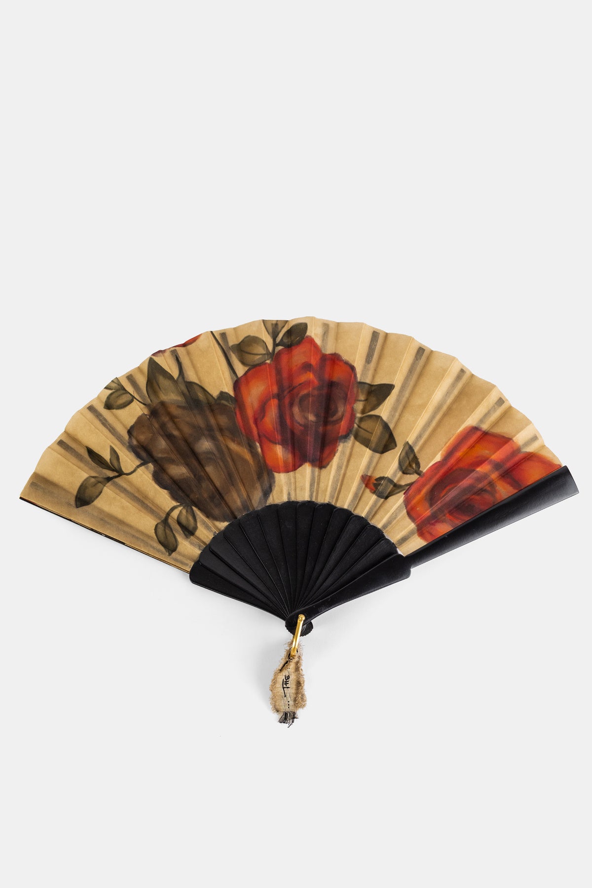 The House of Lyria Faltfächer rote Rosenmuster beiger goldener Hintergrund schwarzer Rahmen Damenaccessoire SS25