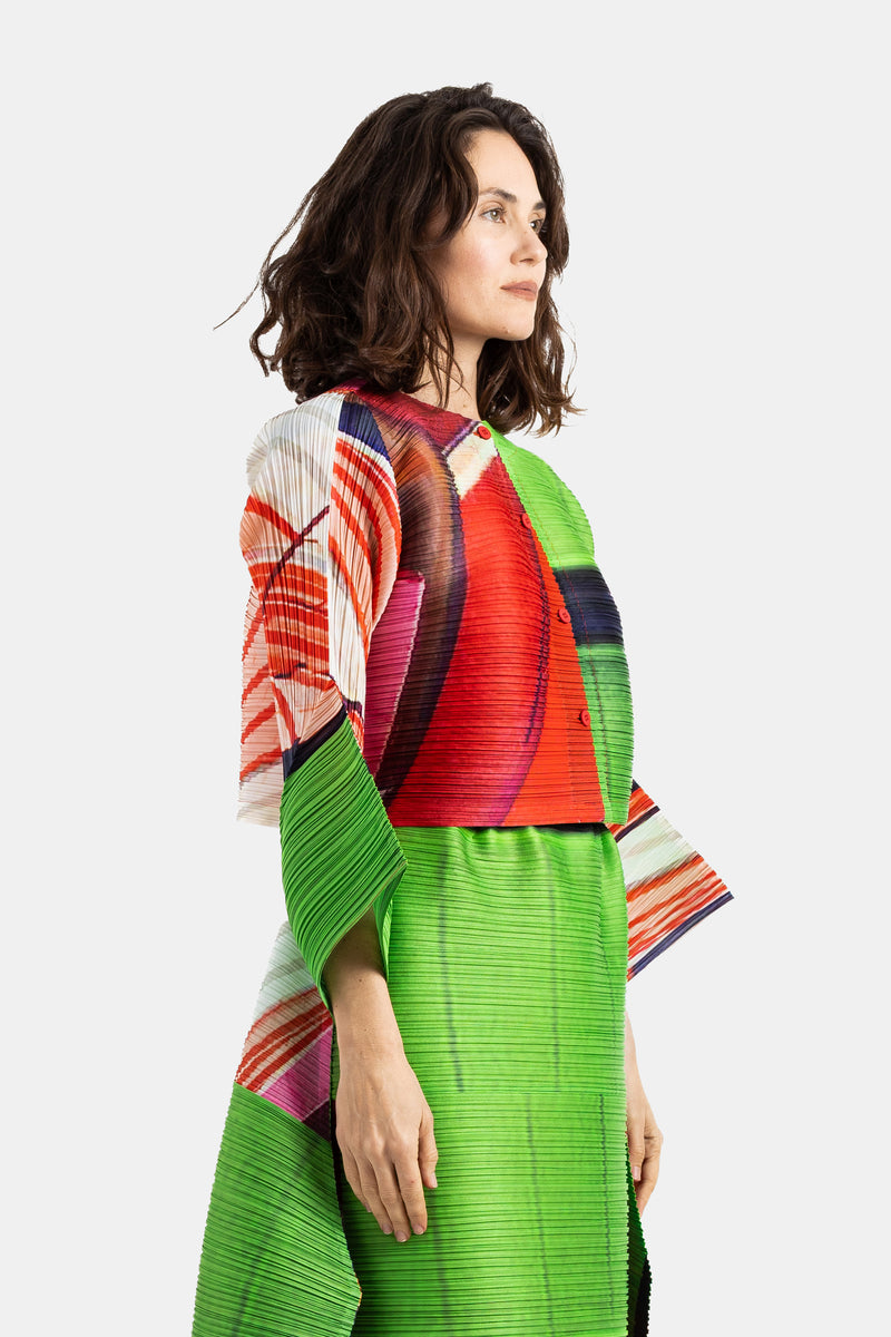 City Collage Pleated Poncho Red/Green