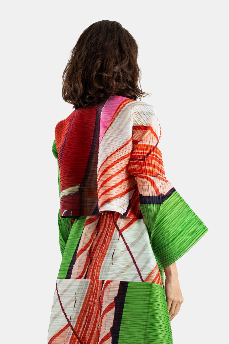 City Collage Pleated Poncho Red/Green