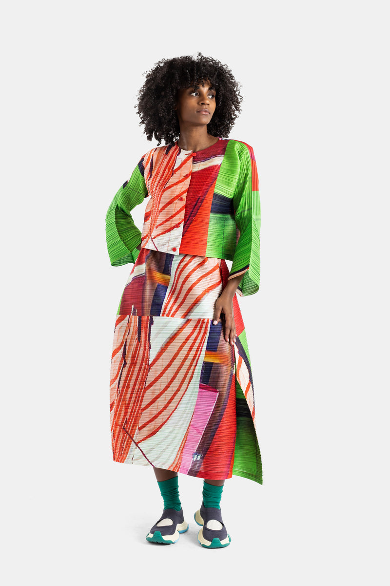 Poncho City Collage plissé Rouge/Vert