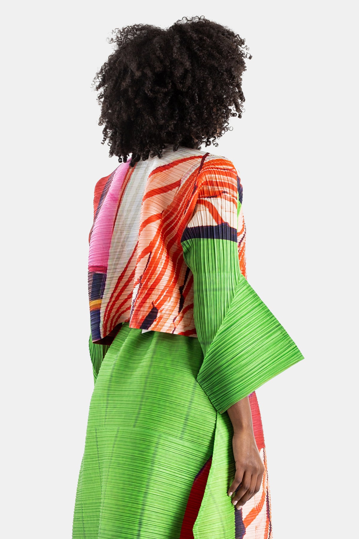 City Collage Pleated Poncho Red/Green