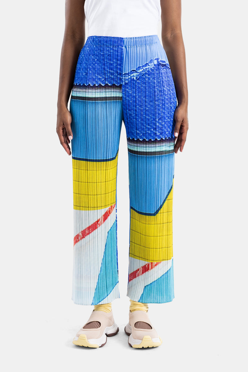 Pantalon City Collage plissé Bleu/Jaune