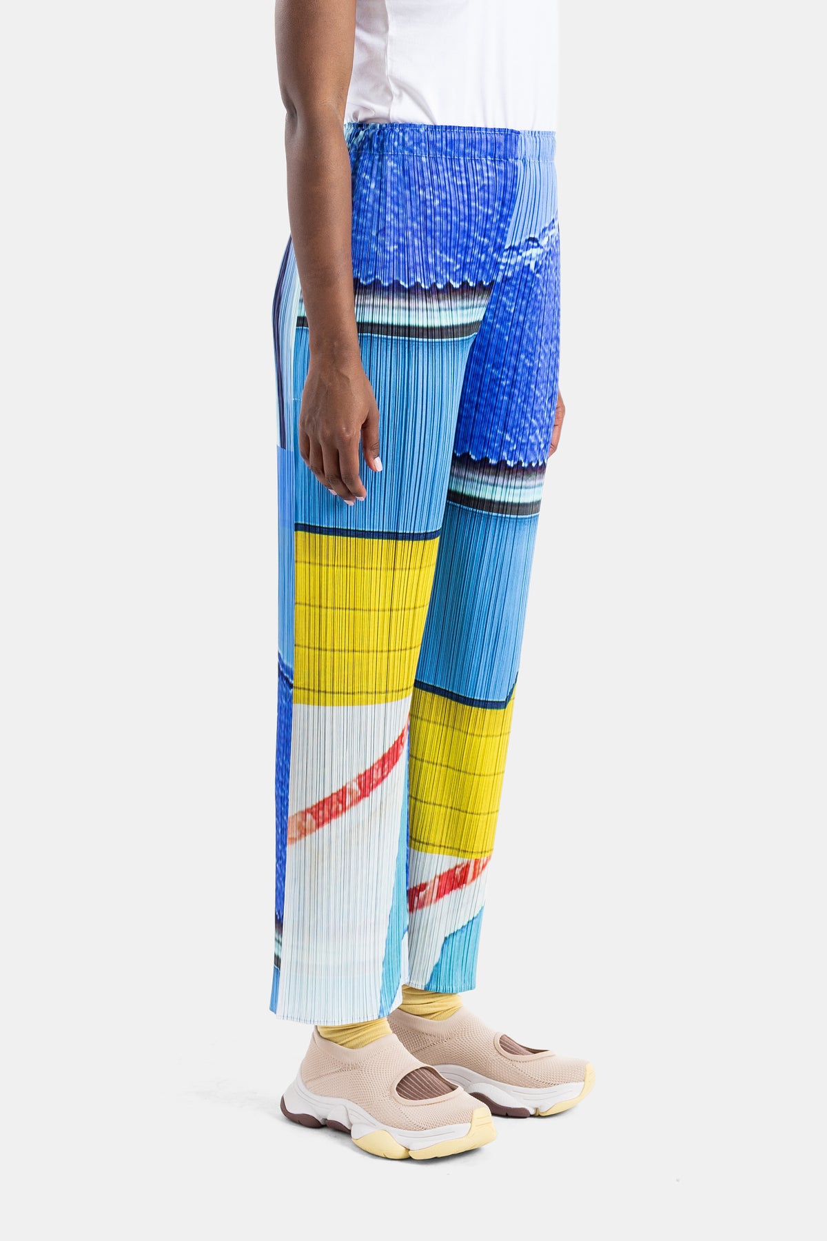 Plissierte City Collage Hose Blau/Gelb