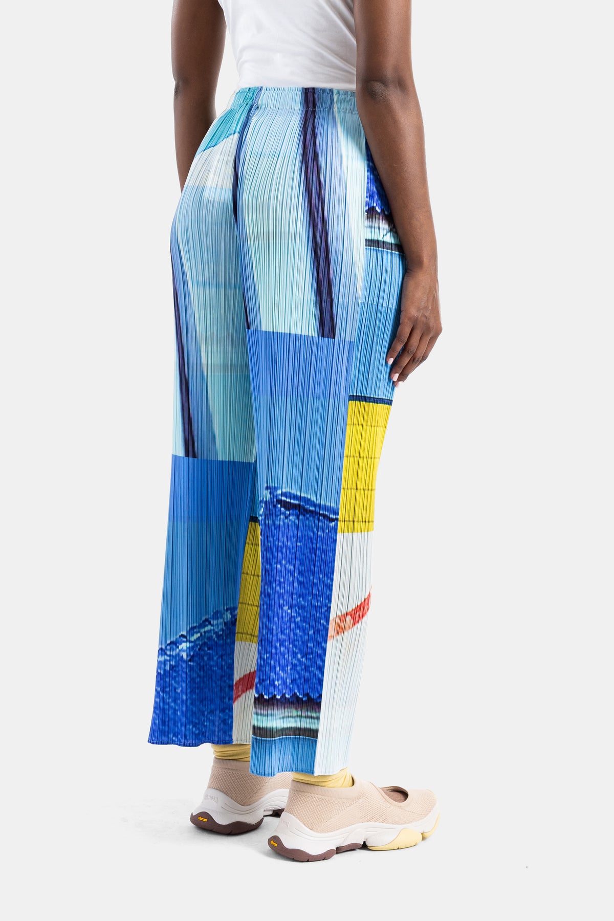 Plissierte City Collage Hose Blau/Gelb