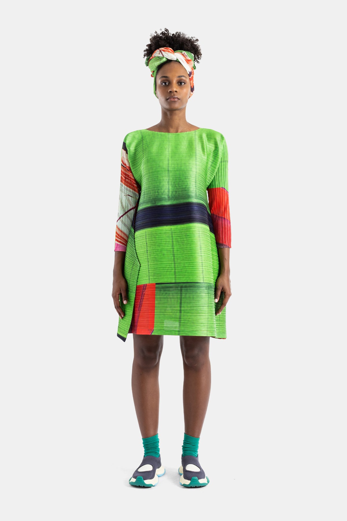 Pleated City Collage Tunic Red/Green