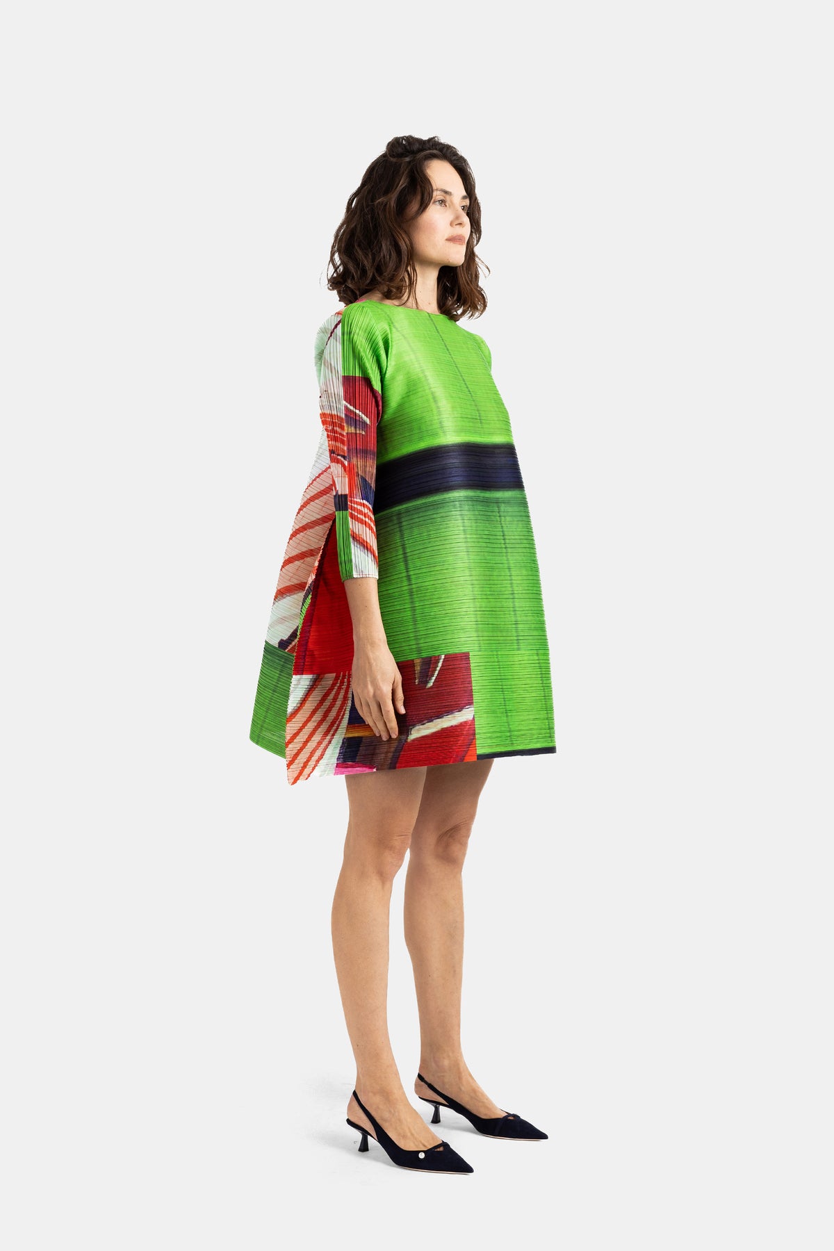 City Collage Pleated Tunic Red/Green