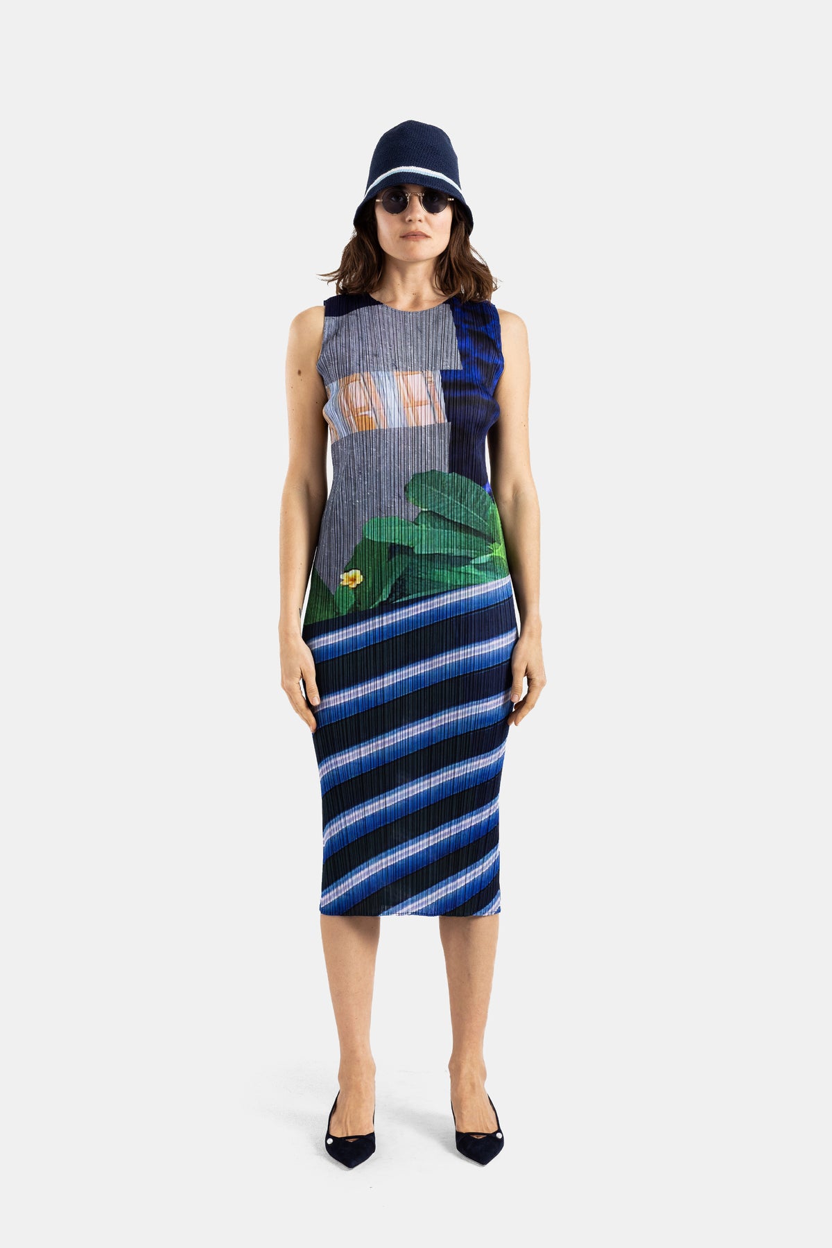 City Collage pleated dress Grey/Navy