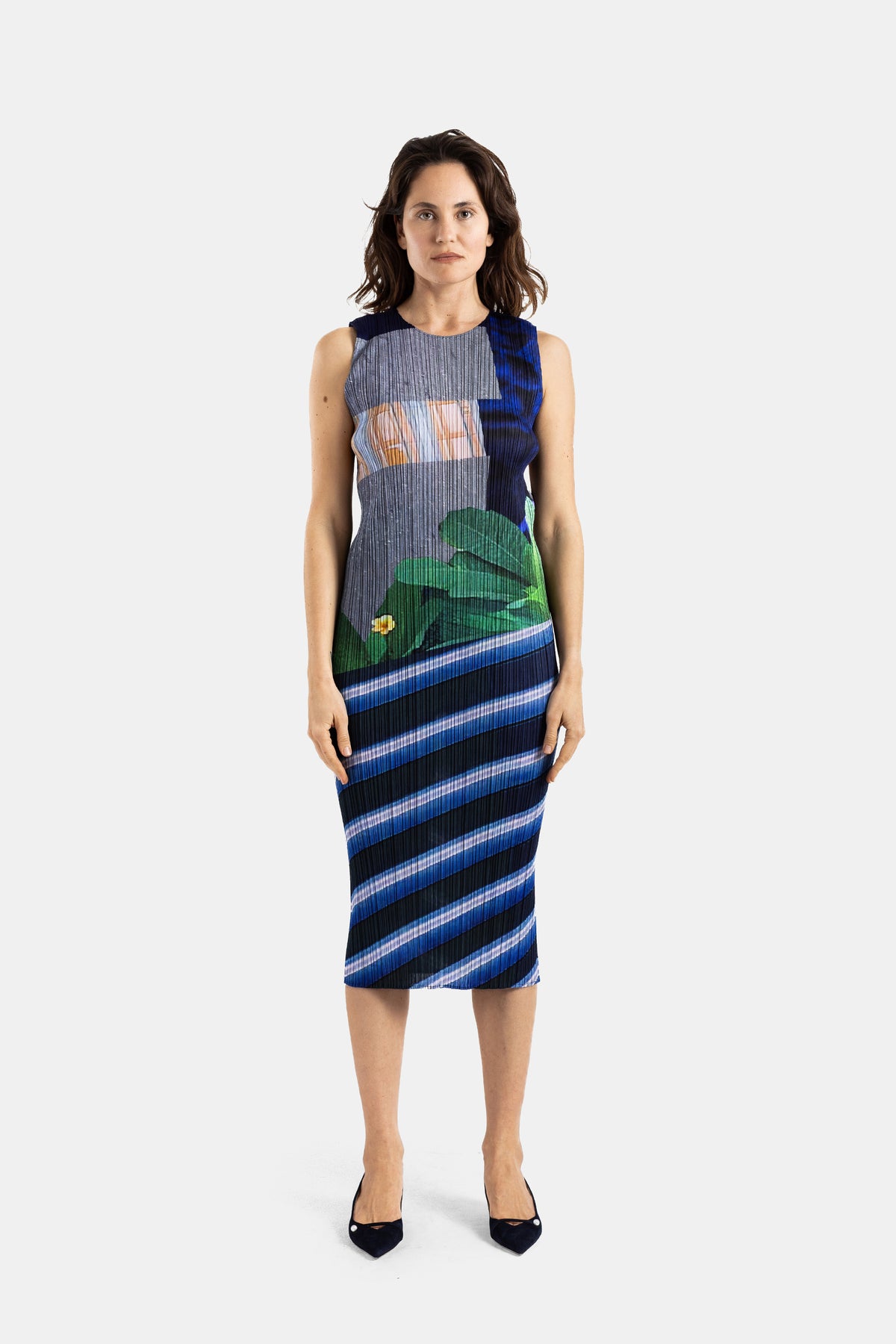 City Collage pleated dress Grey/Navy