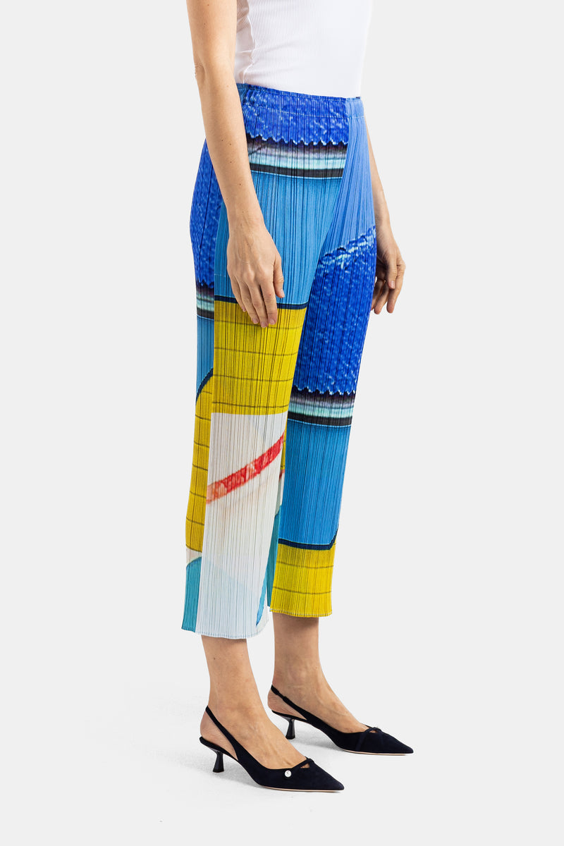 City Collage Pleated Trousers Blue/Yellow
