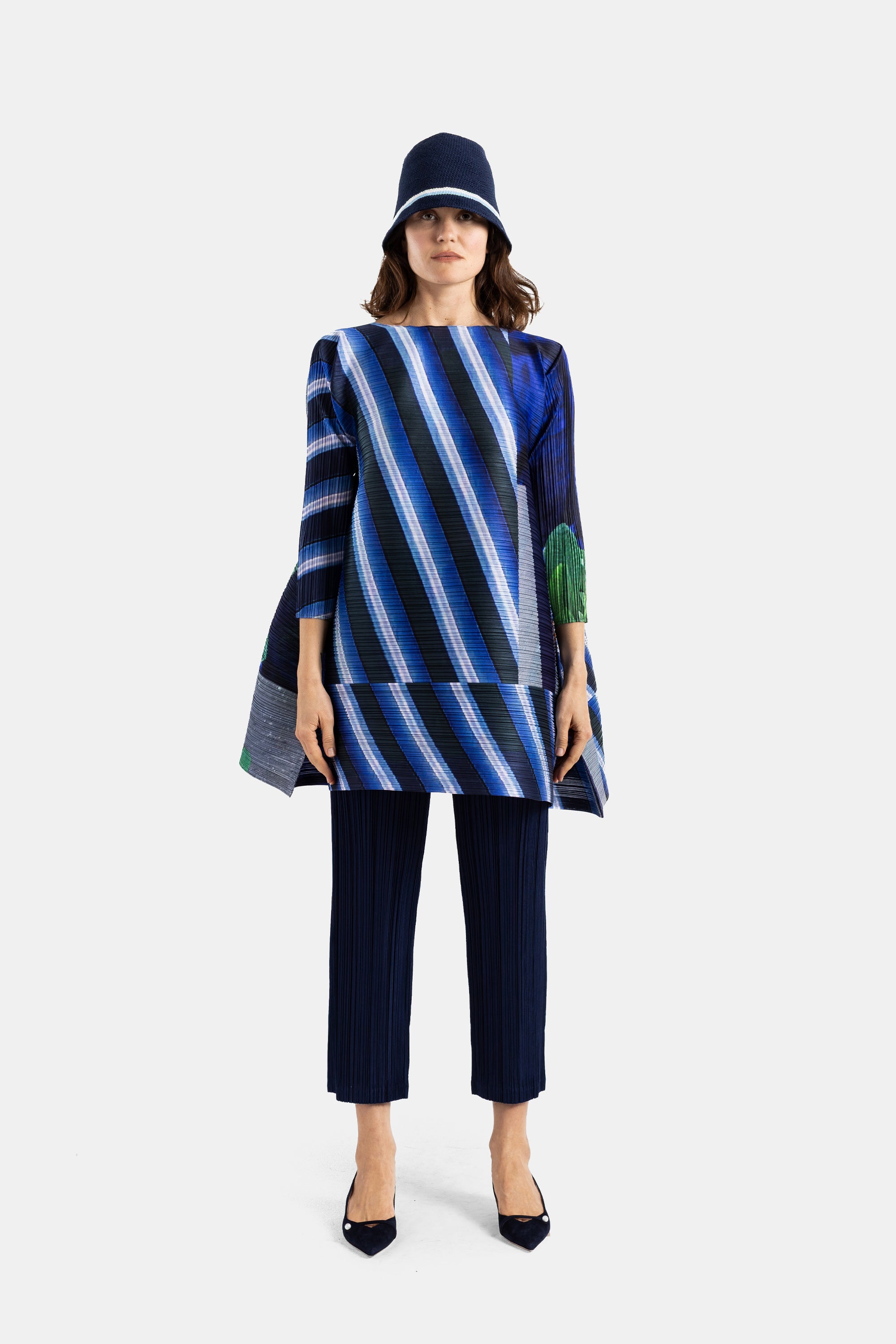 Pleated Straight Dark Blue Trousers Pleats Please Issey Miyake