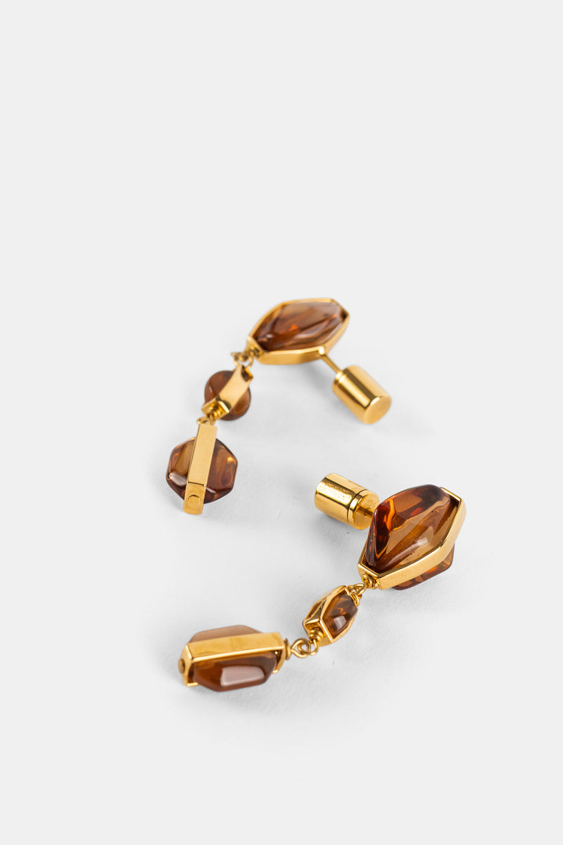 Boucles d'Oreilles Pendantes à Cristaux Ambrés Dorés