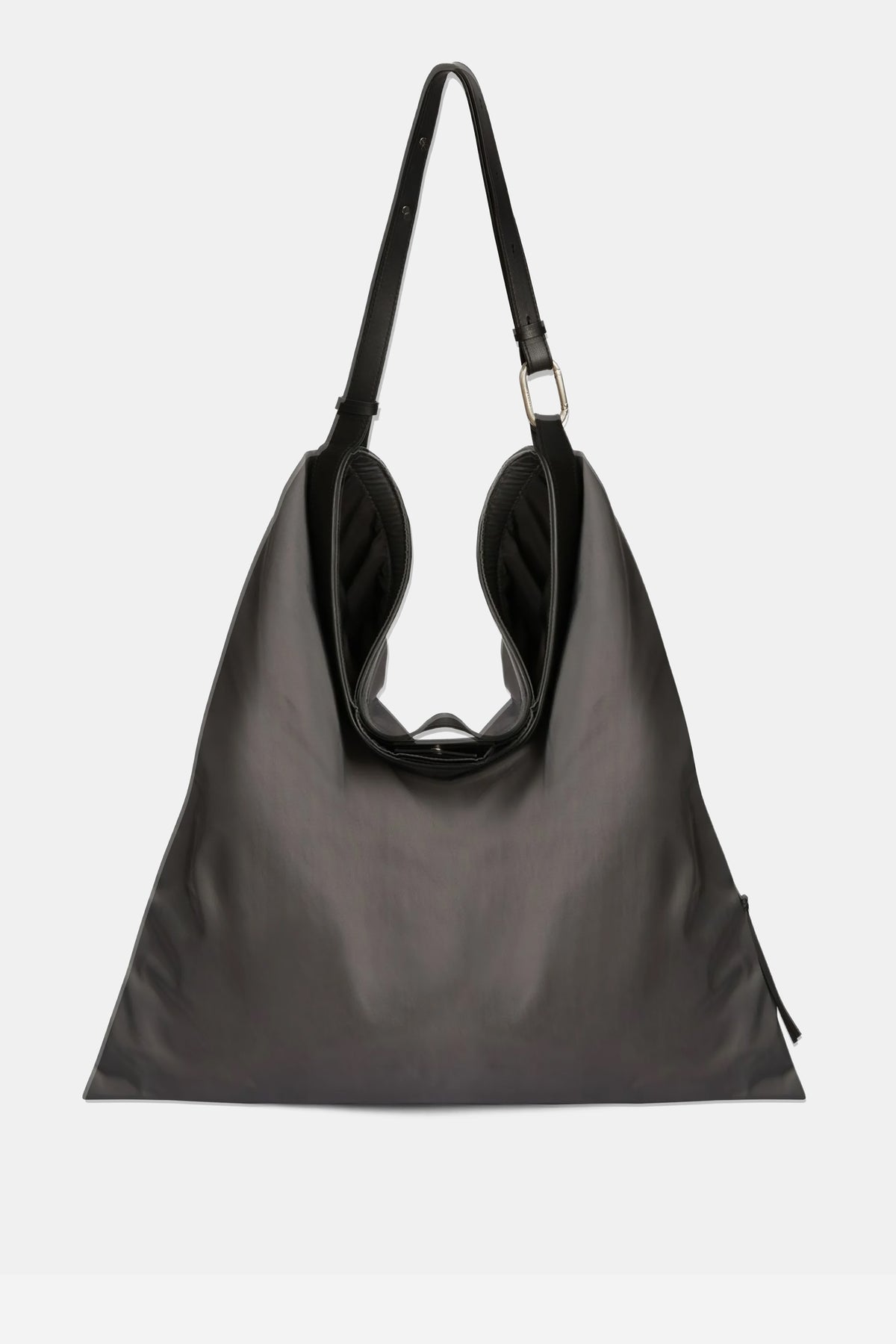 Soft Rolled Hobo Large Nylon Shoulder Bag Grey