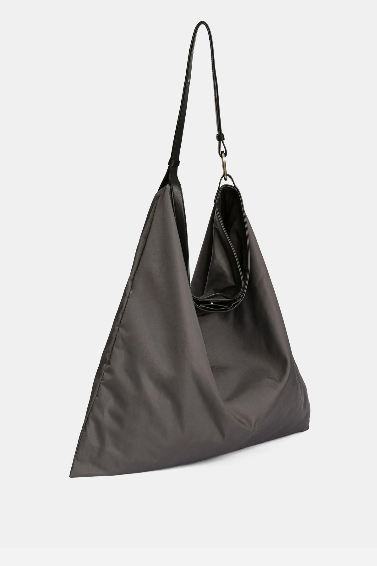 Soft Rolled Hobo Large Nylon Shoulder Bag Grey