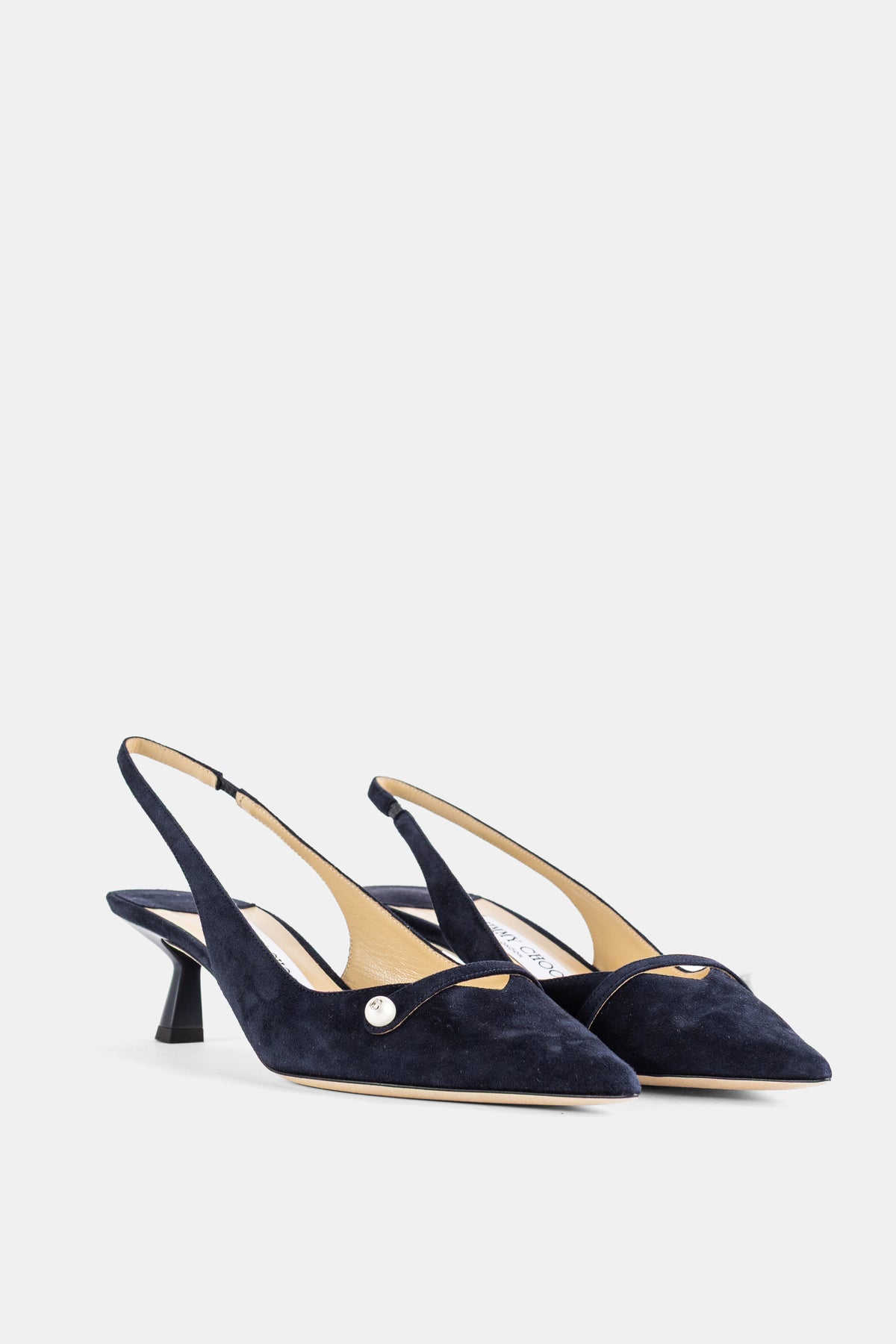 Slingback à kitten heel en daim Amita 45 marine perle