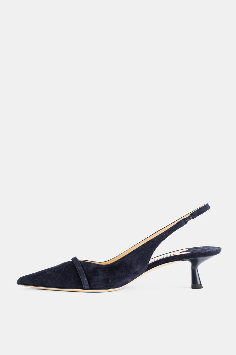 Slingback à kitten heel en daim Amita 45 marine perle