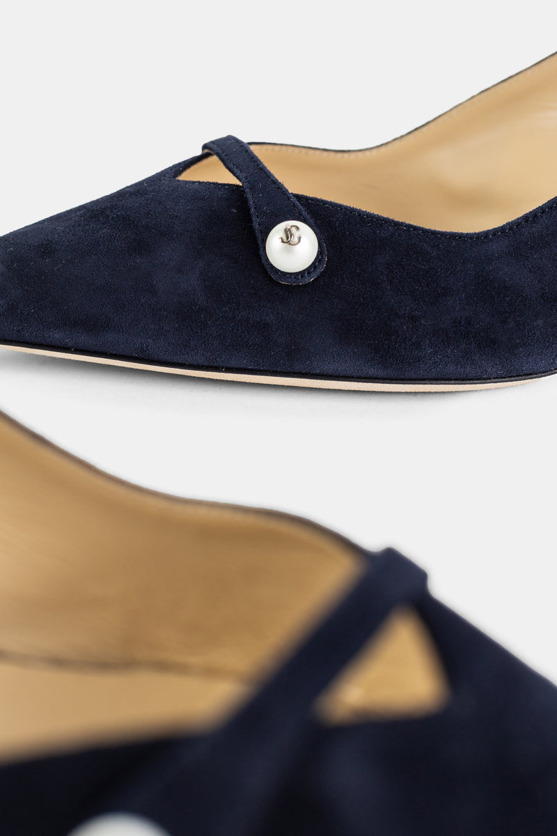 Slingback à kitten heel en daim Amita 45 marine perle