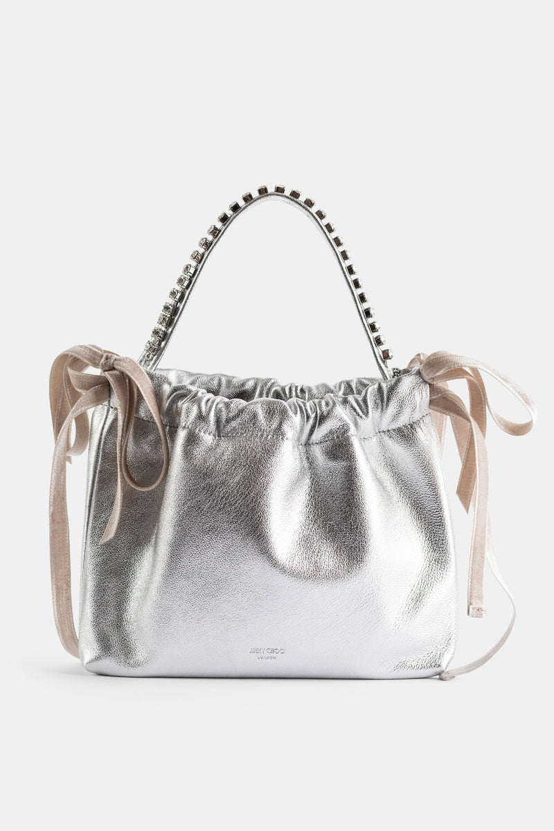 Pochette Drawstring Mini nappa métallique Argent