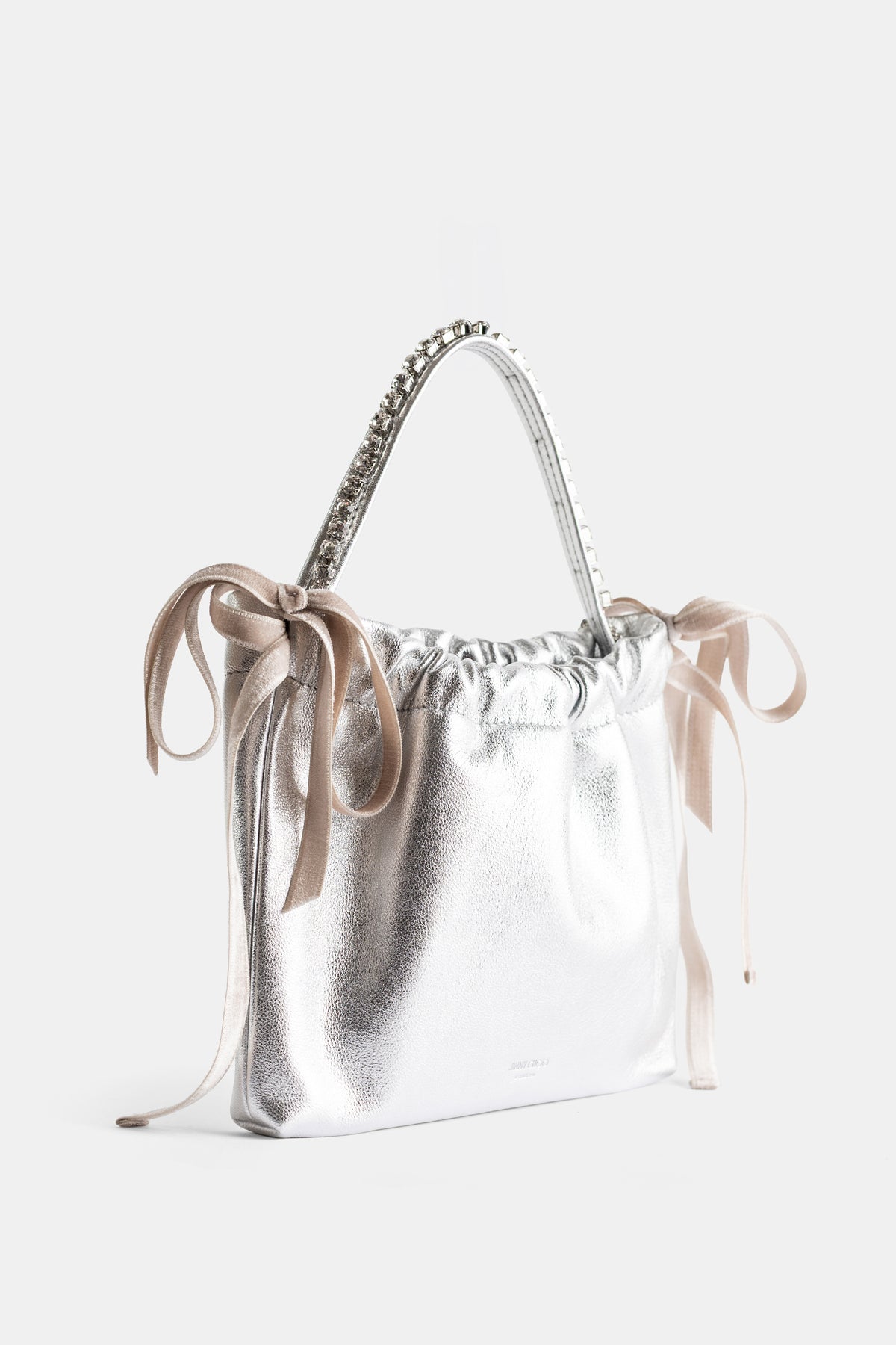 Pochette Drawstring Mini nappa métallique Argent