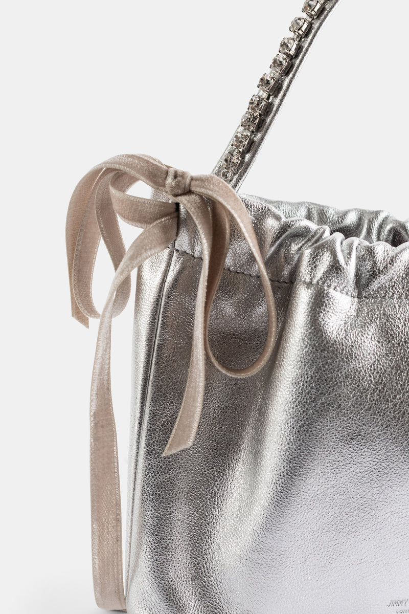 Pochette Drawstring Mini nappa métallique Argent