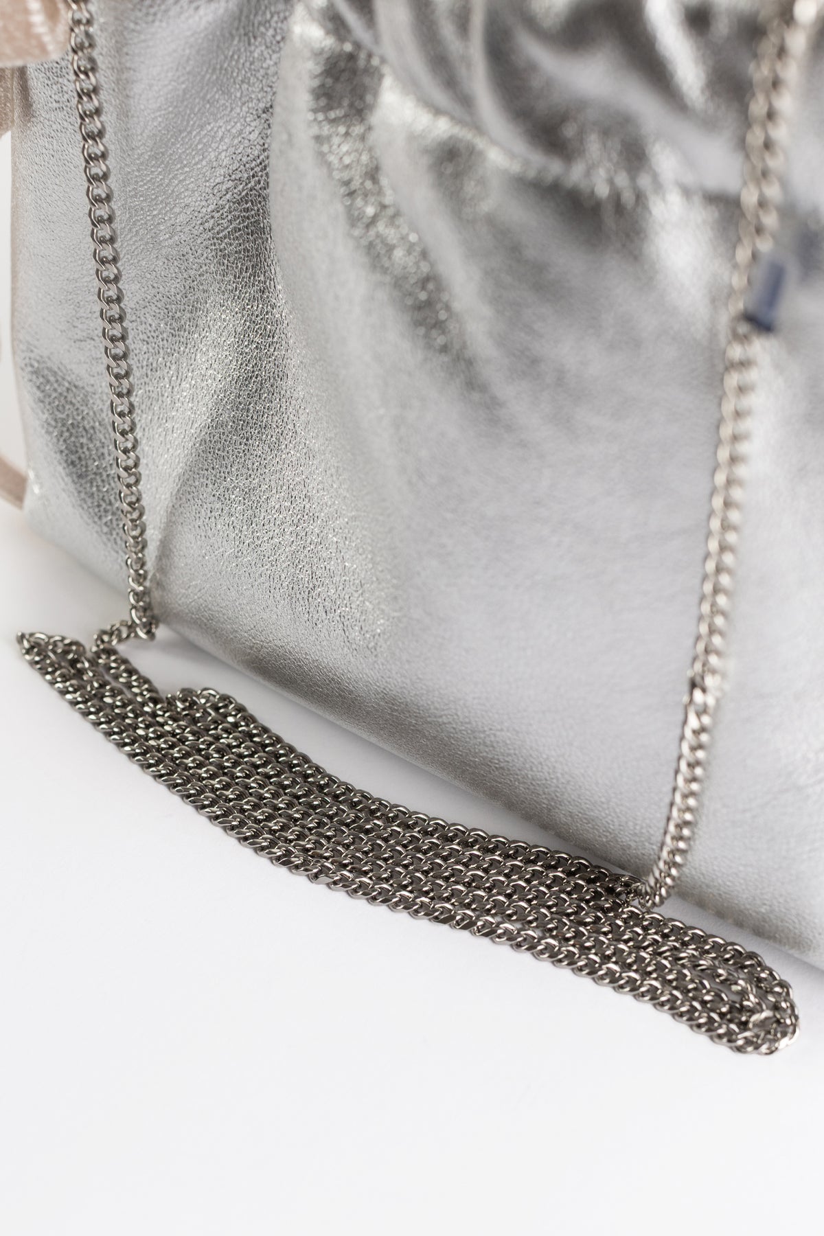 Pochette Drawstring Mini nappa métallique Argent