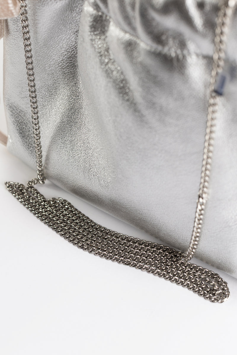 Pochette Drawstring Mini nappa métallique Argent