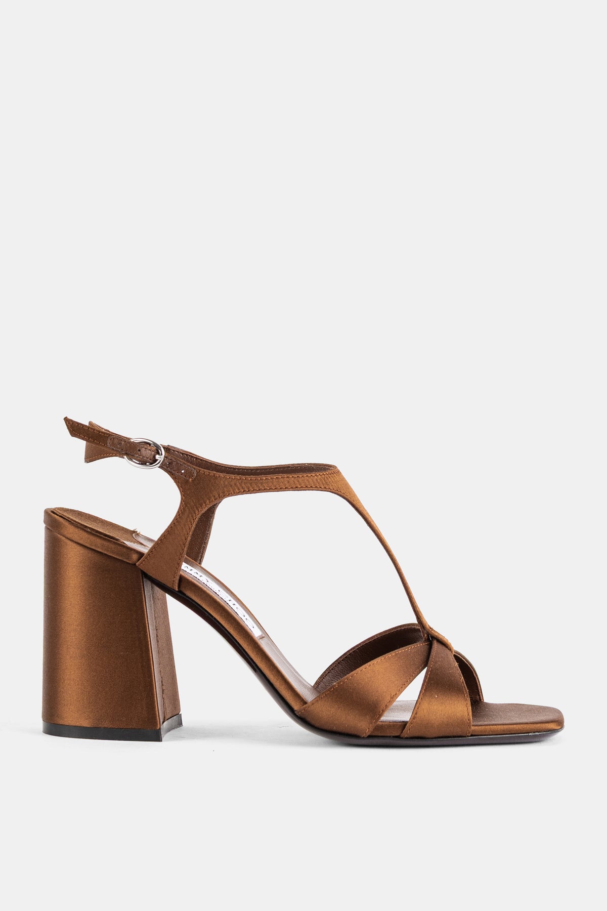 Jimmy Choo Kesia 85 bronze satin cross-strap square block heel sandal women SS26