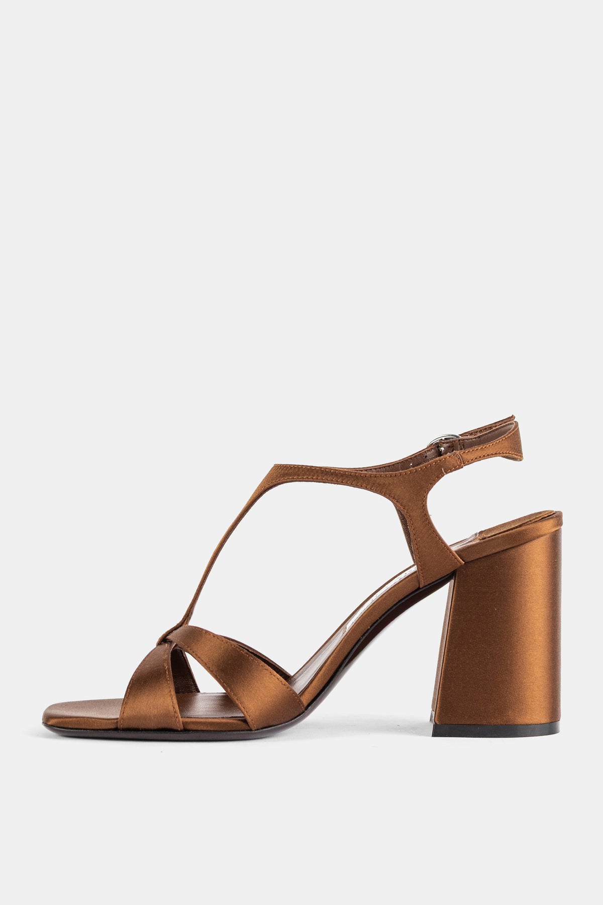 Kesia 85 Bronze Satin Cross-Strap Block-Heel Sandal