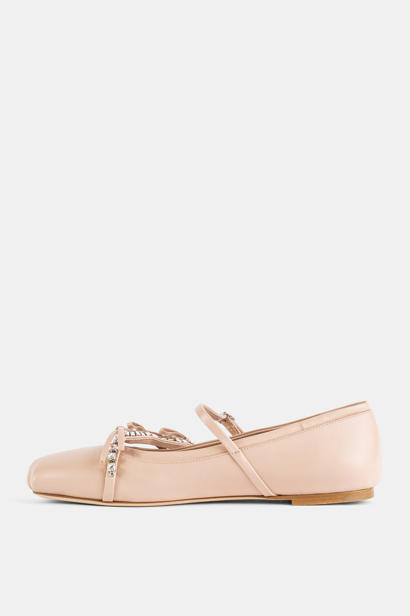 Ballerine en nappa grainée Loli macaron nude rosé double bride