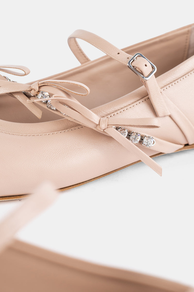 Ballerine en nappa grainée Loli macaron nude rosé double bride