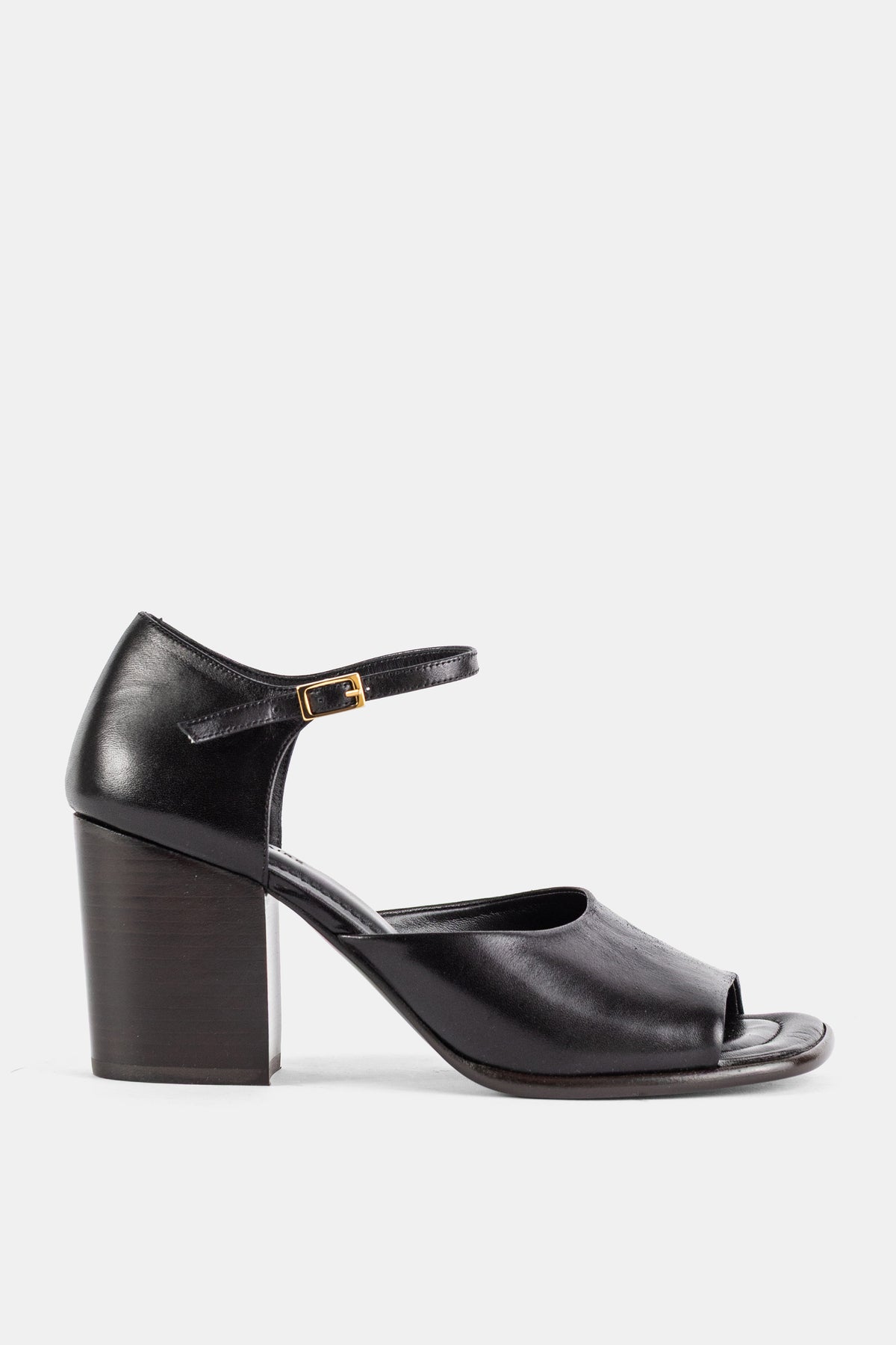 Sandale à talon bloc en cuir végétal brillant Square Heeled 80 noir