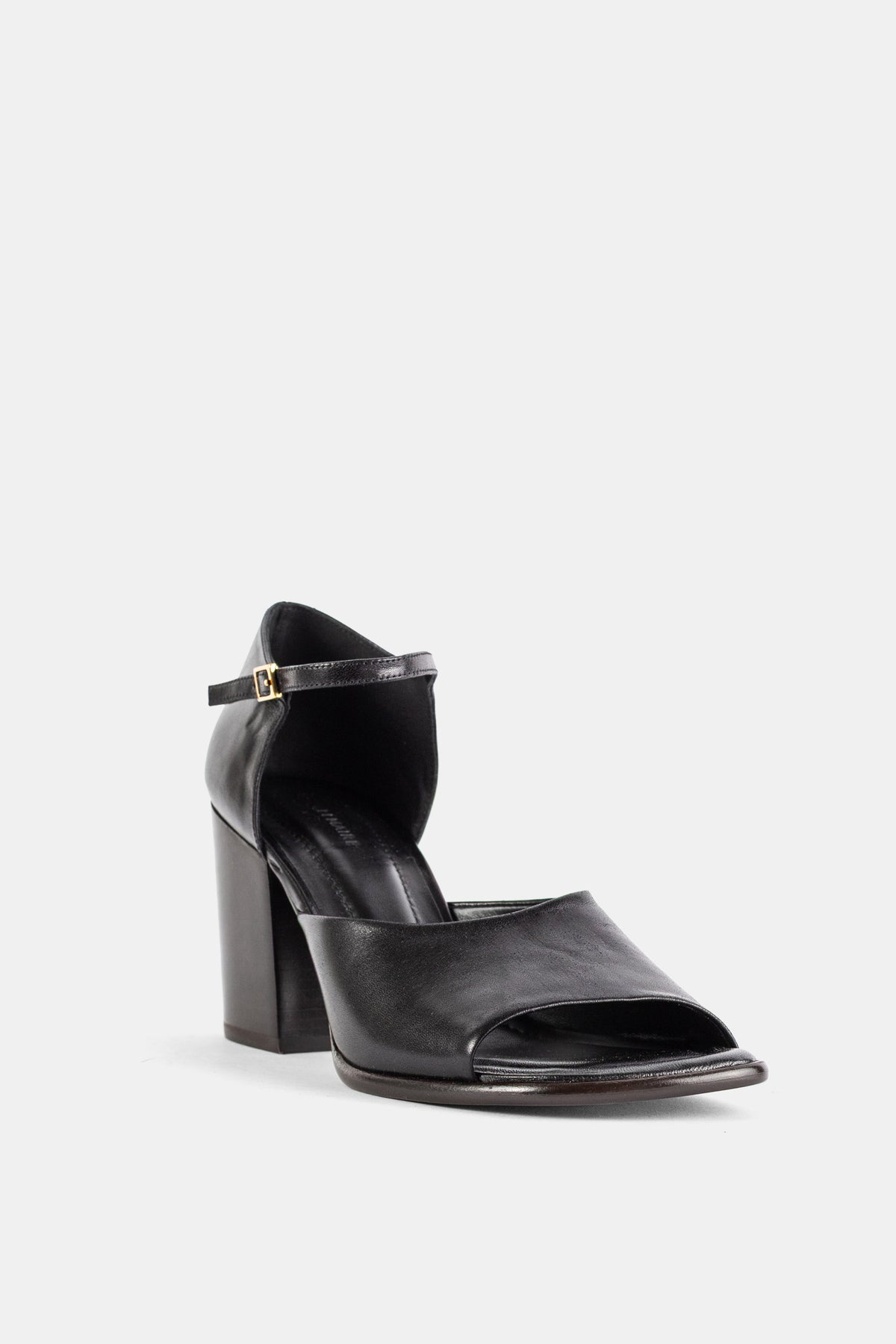 Sandale à talon bloc en cuir végétal brillant Square Heeled 80 noir
