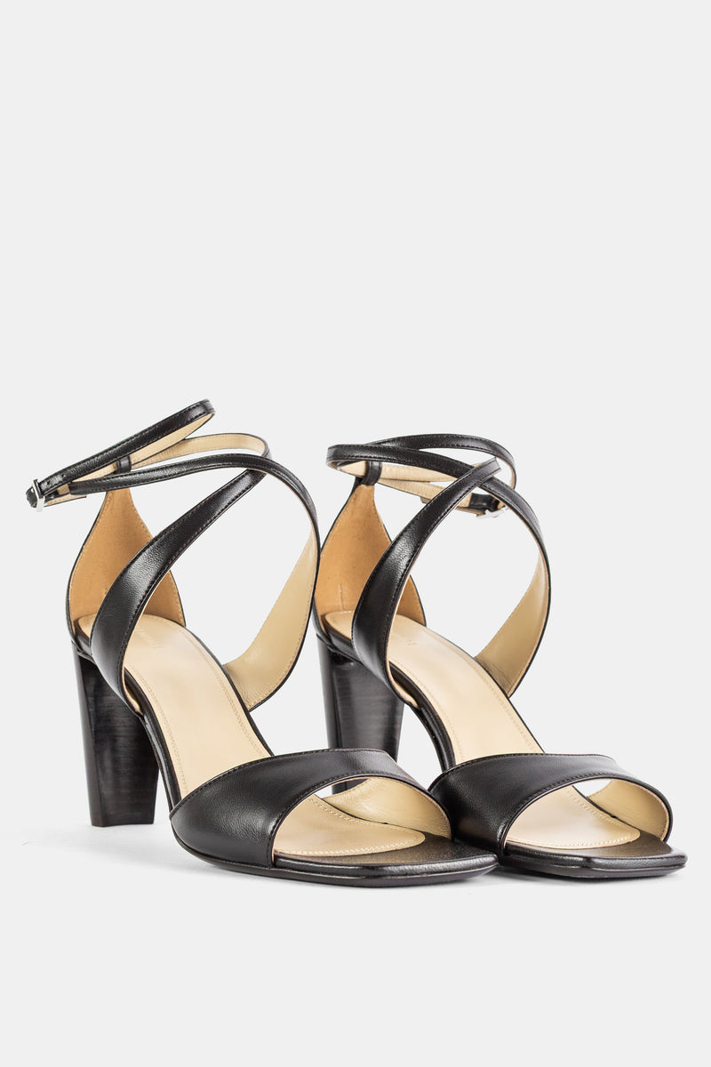 Cross Sandals 80 Shiny Lamb Nappa Black Crossed Straps