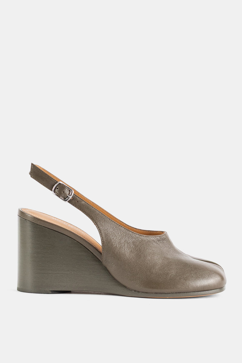 Wedge slingback en nappa Tabi kaki olive