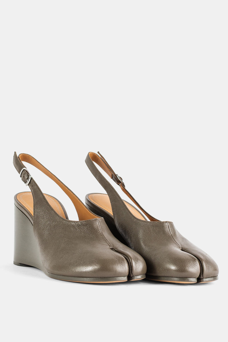 Wedge slingback en nappa Tabi kaki olive