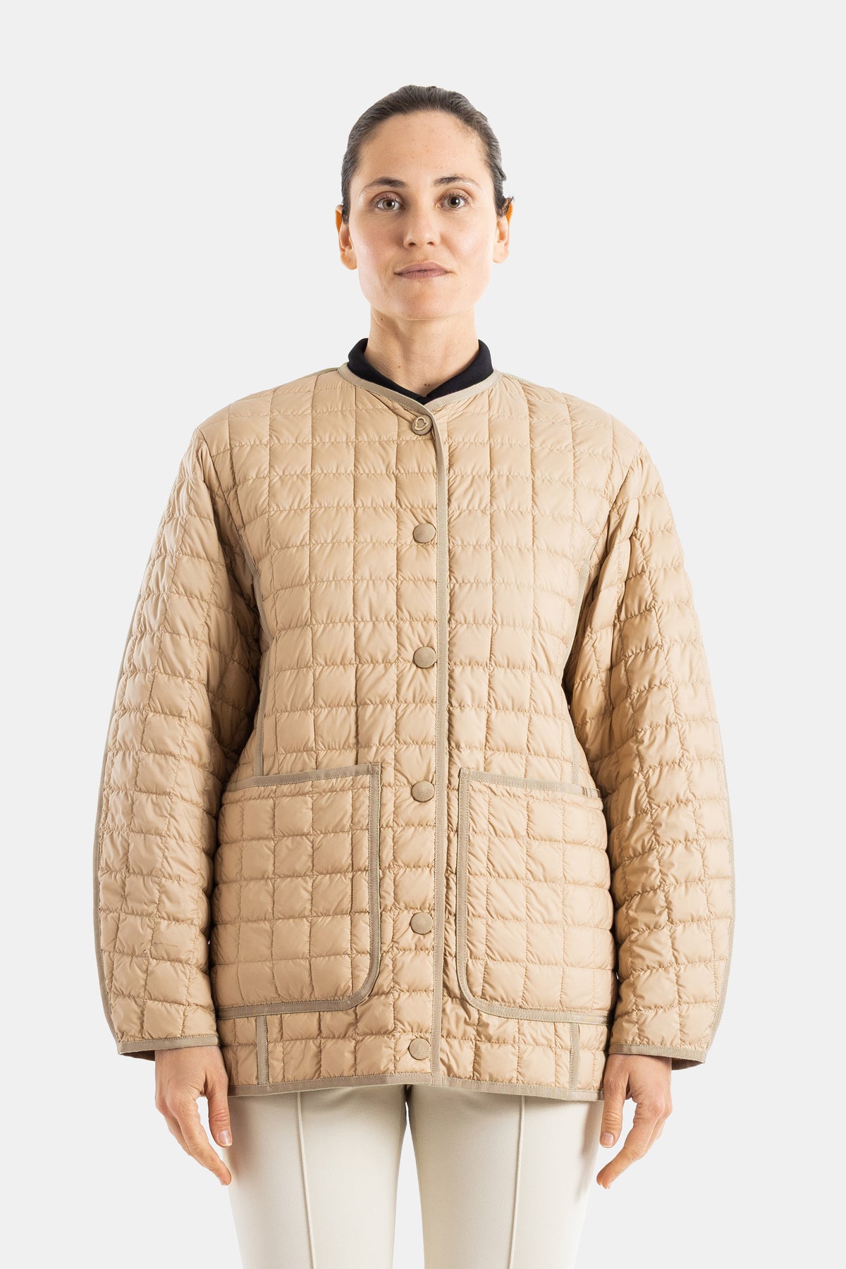 Alleuze belted beige puffer jacket
