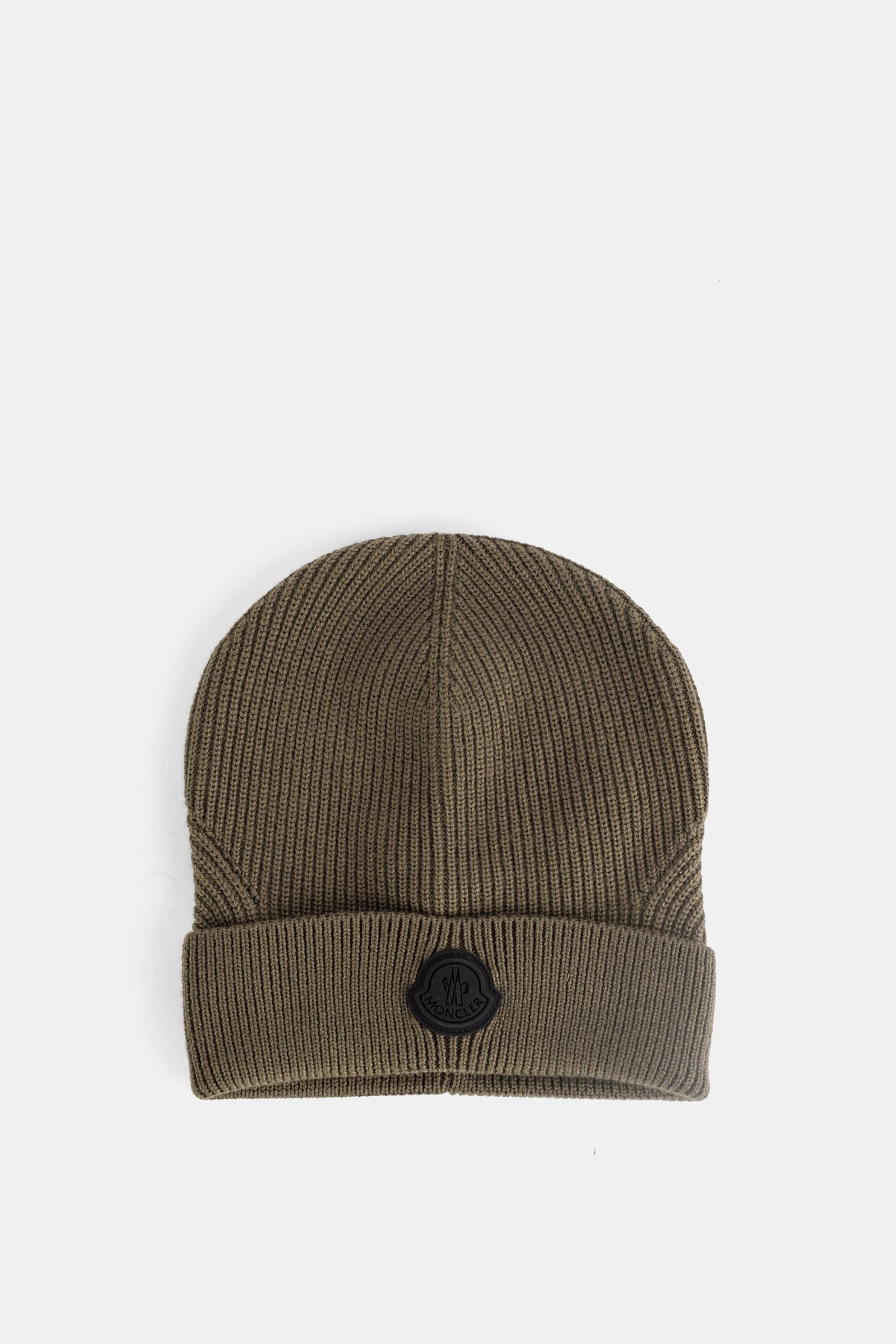 Bonnet en laine nervurée kaki à patch logo