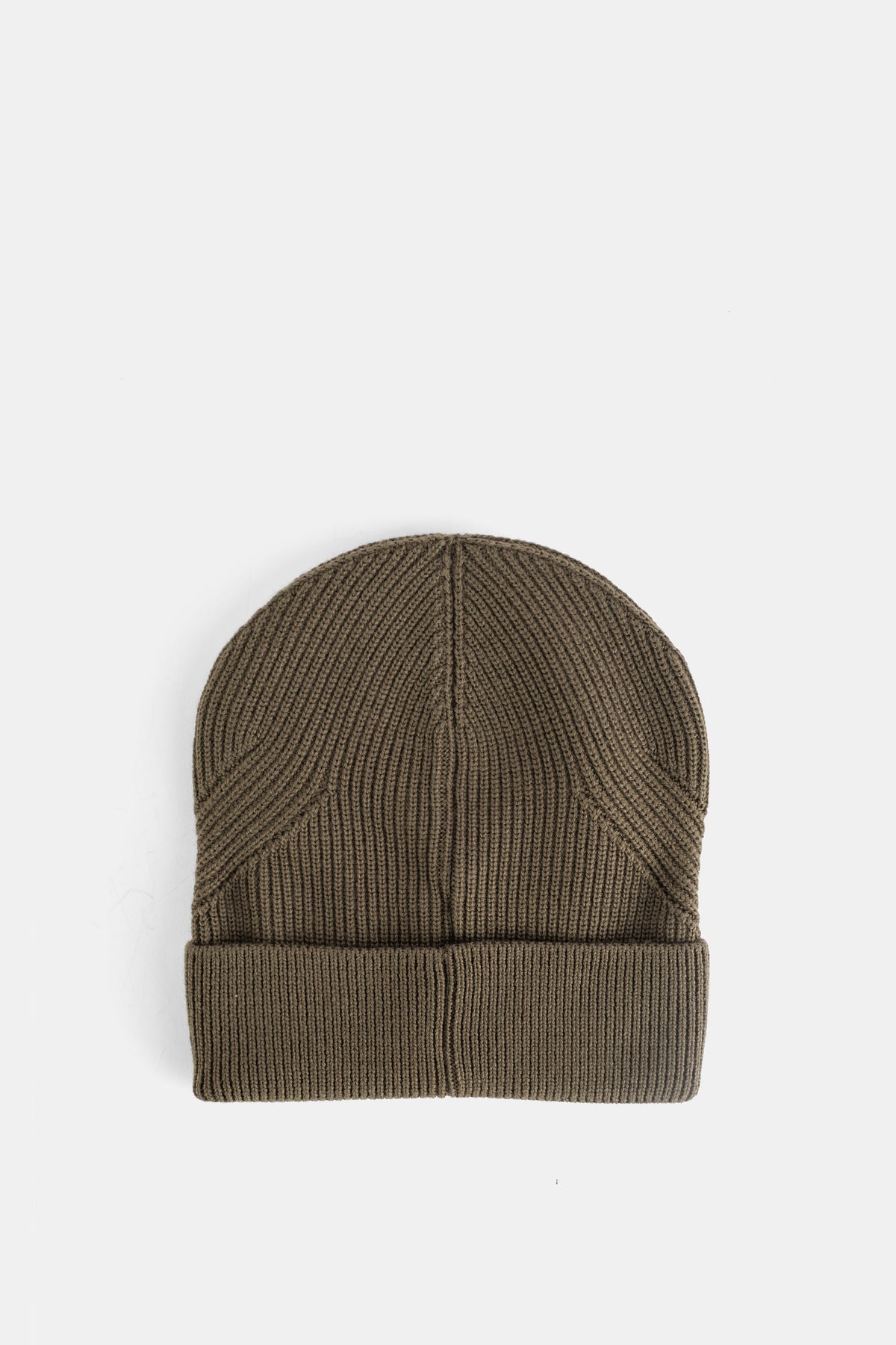 Bonnet en laine nervurée kaki à patch logo