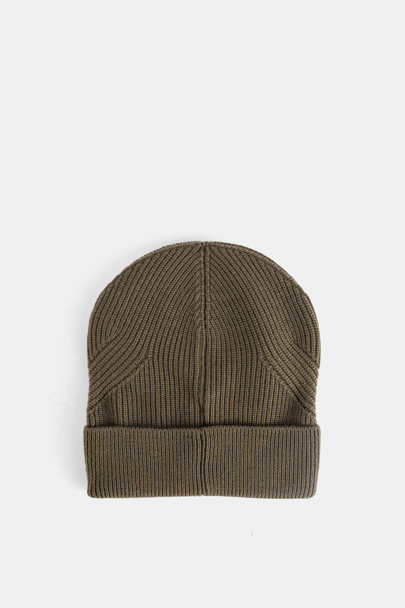 Bonnet en laine nervurée kaki à patch logo