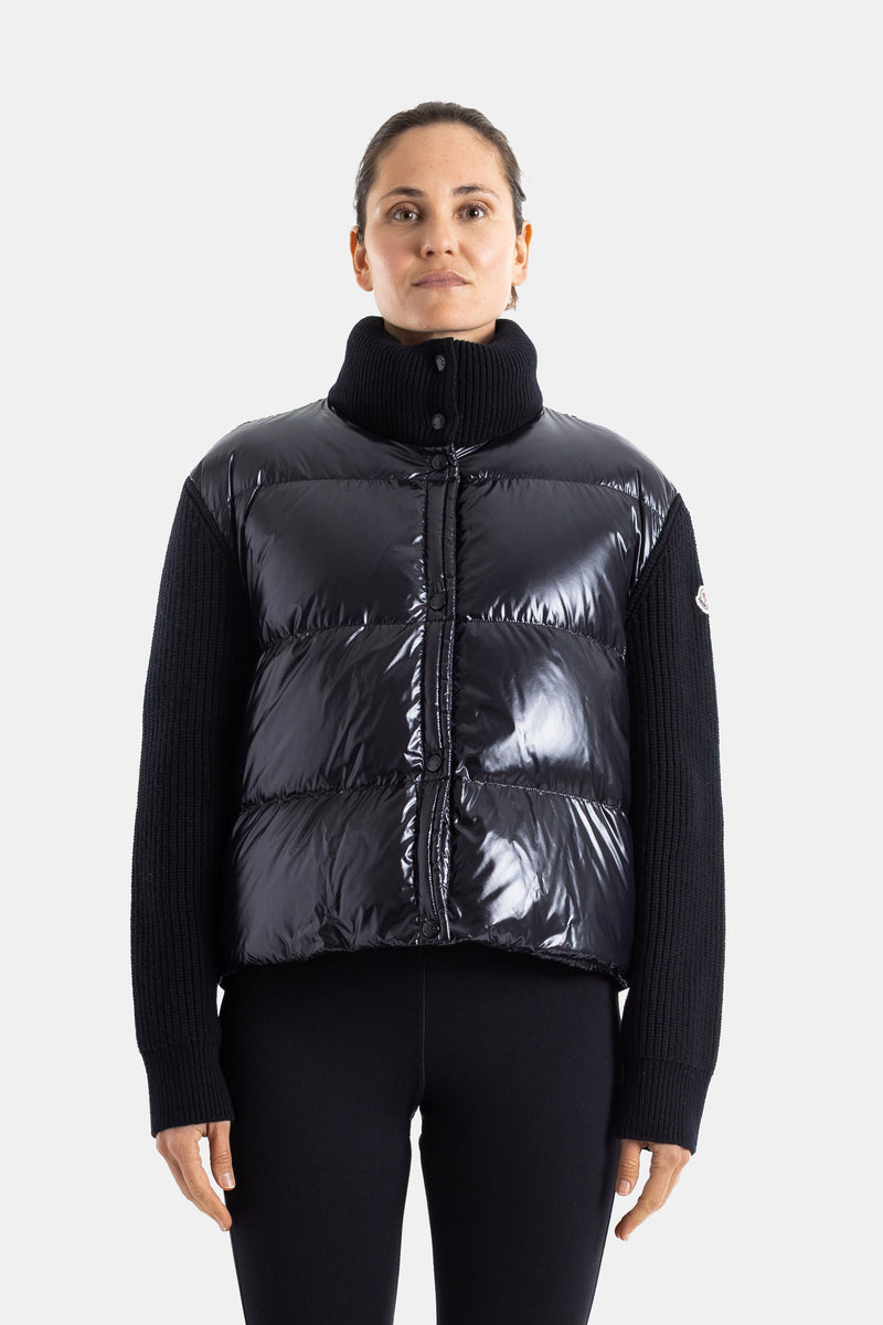 Black quilted wool and cashmere zip-up cardigan