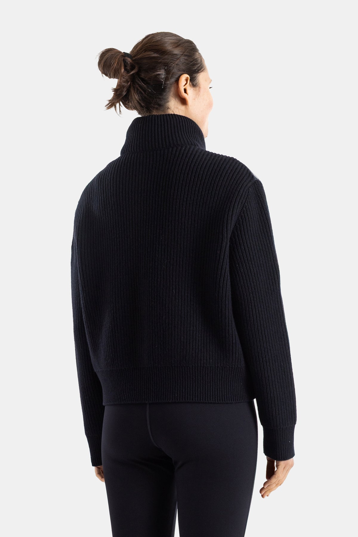 Black quilted wool and cashmere zip-up cardigan