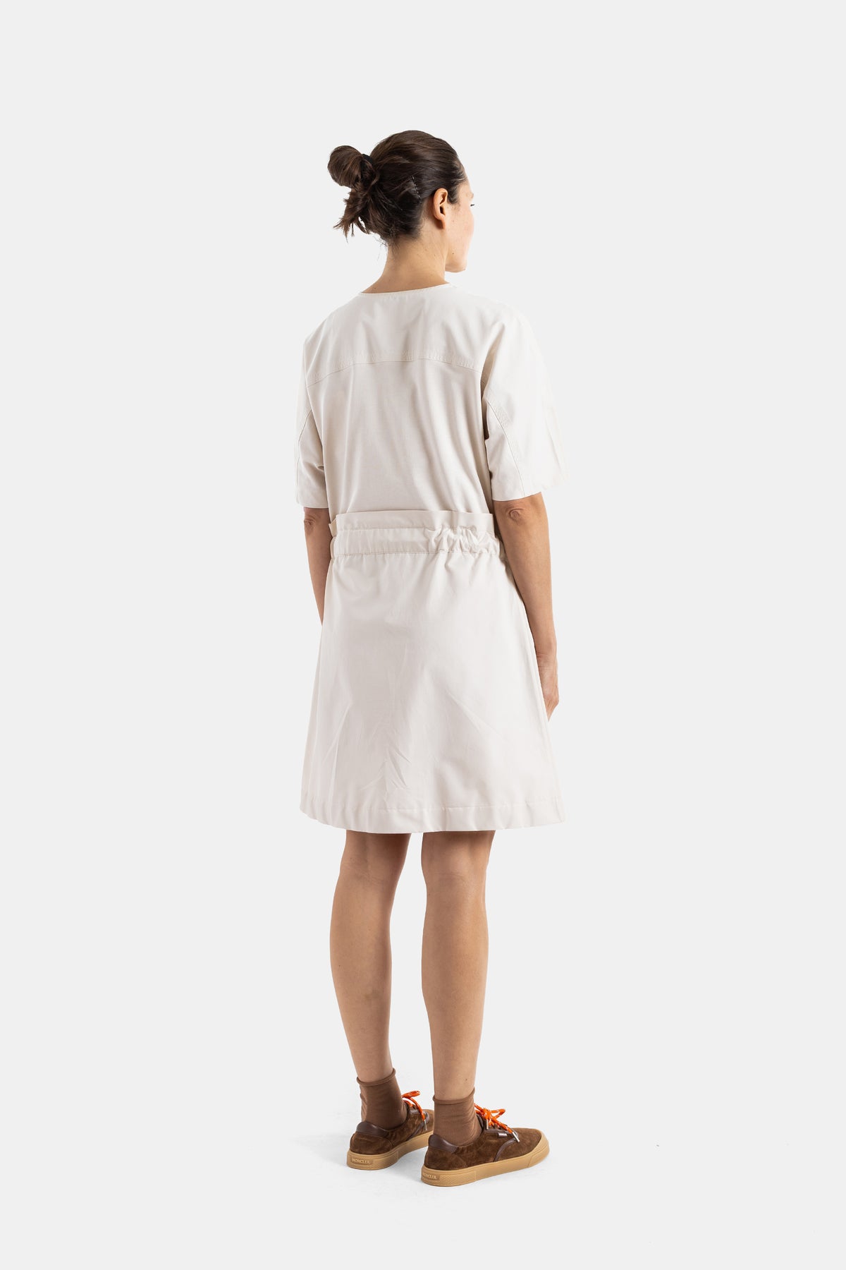 Belted Two-Tone Beige Dress