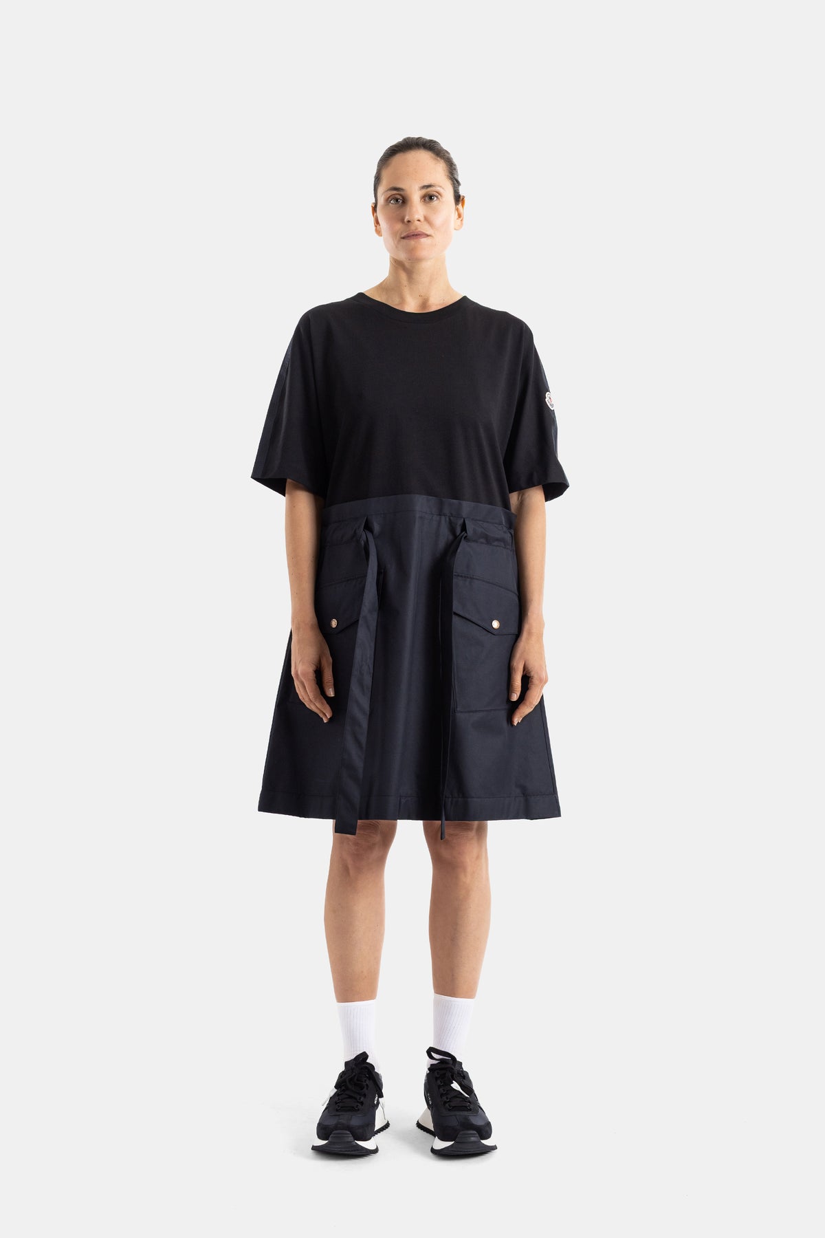 Black belted two-tone dress