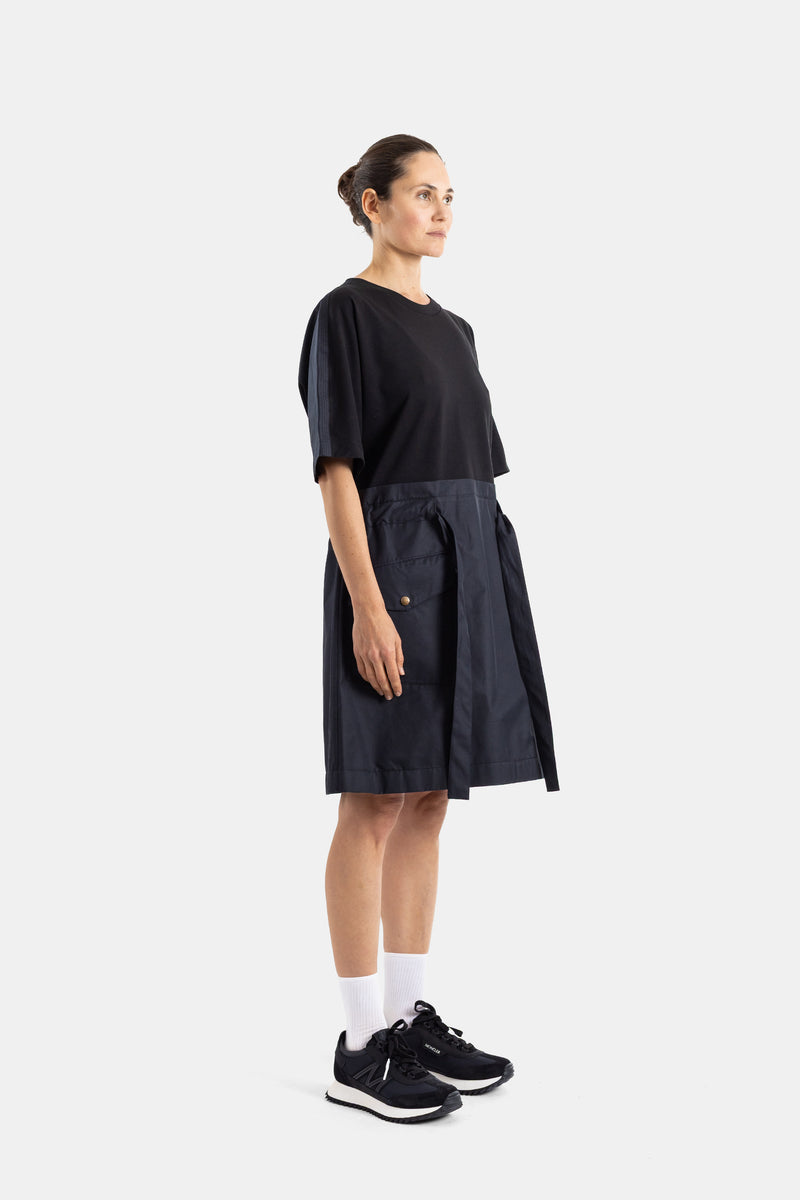Black belted two-tone dress