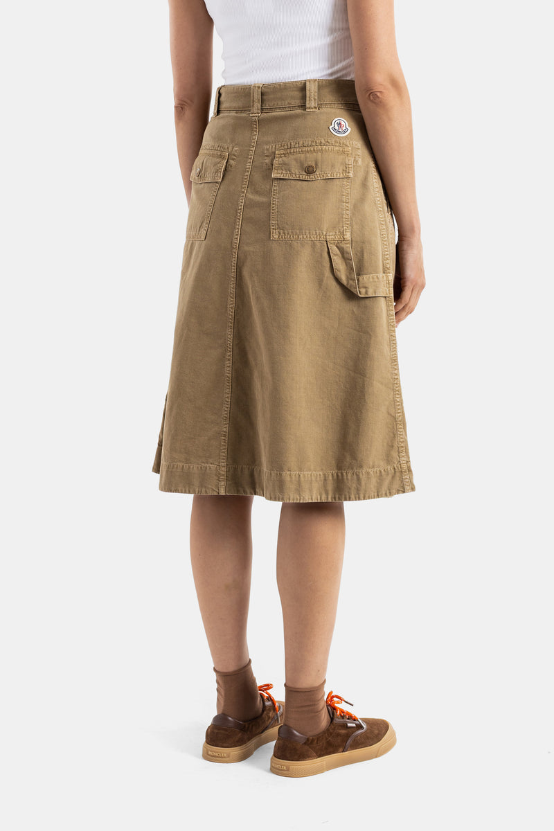 Jupe midi en coton ceinturée camel
